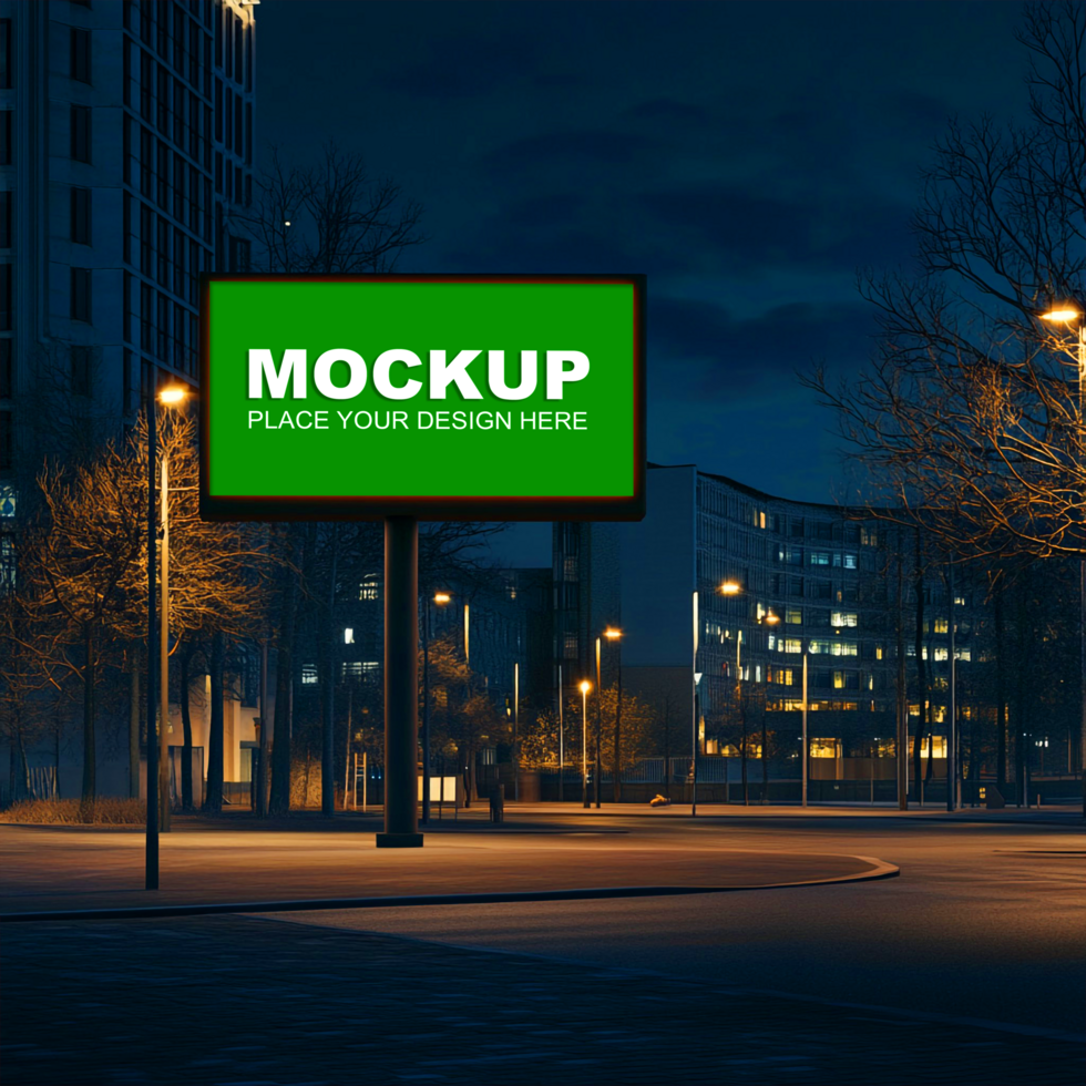a mockup billboard on the street at night psd