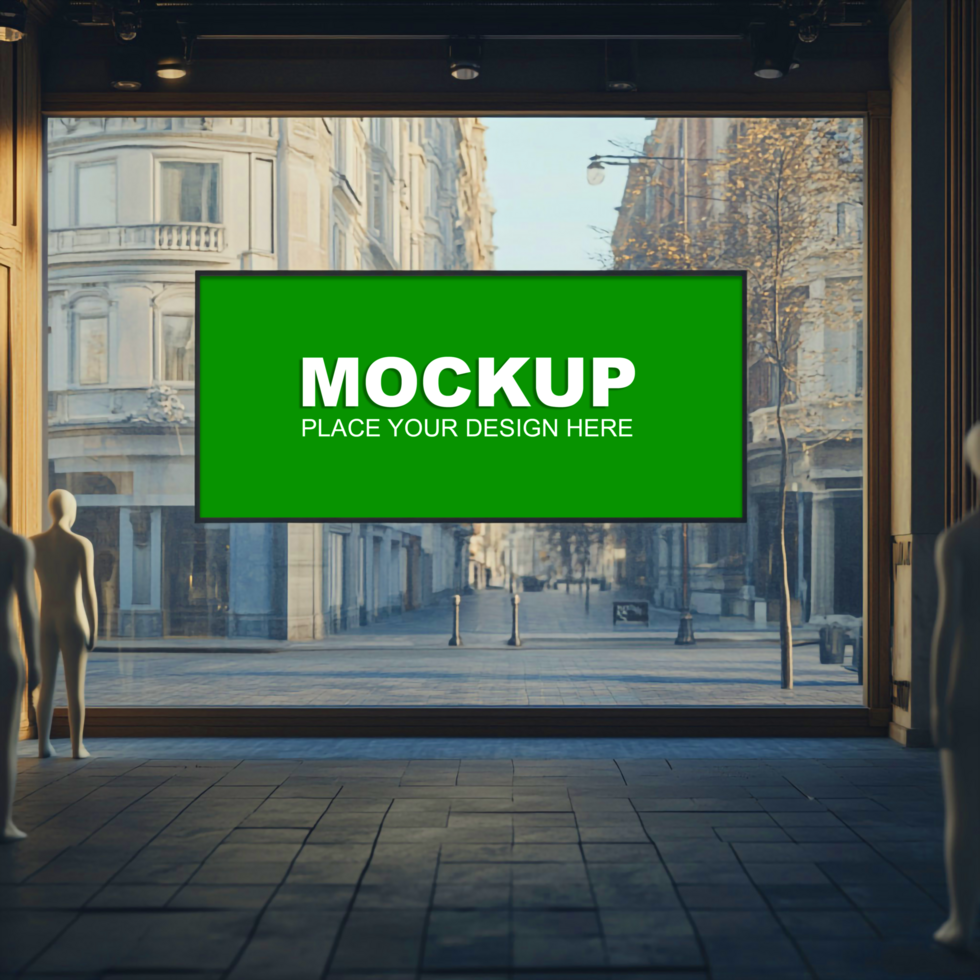mockup of a window in a city street psd
