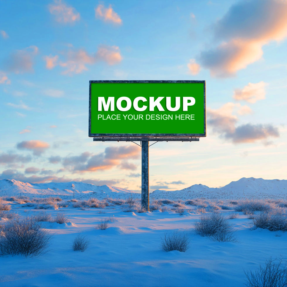 a billboard mockup in the snow psd