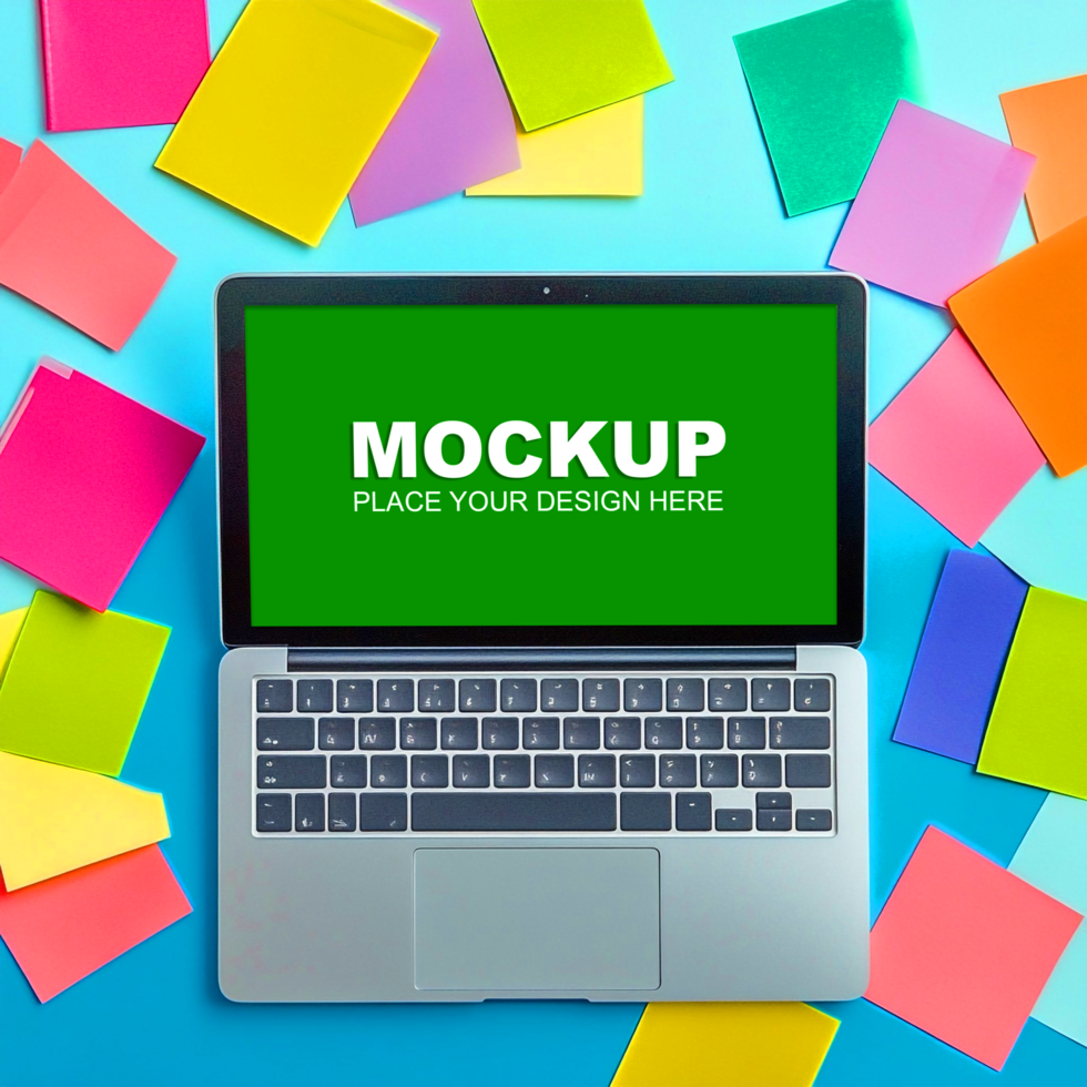 a laptop mockup on colorful background psd
