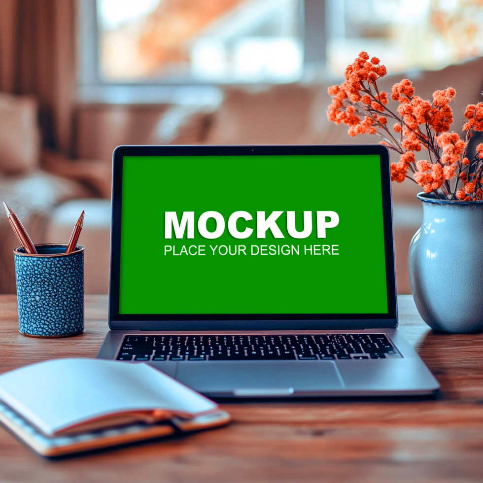 a laptop mockup on table psd