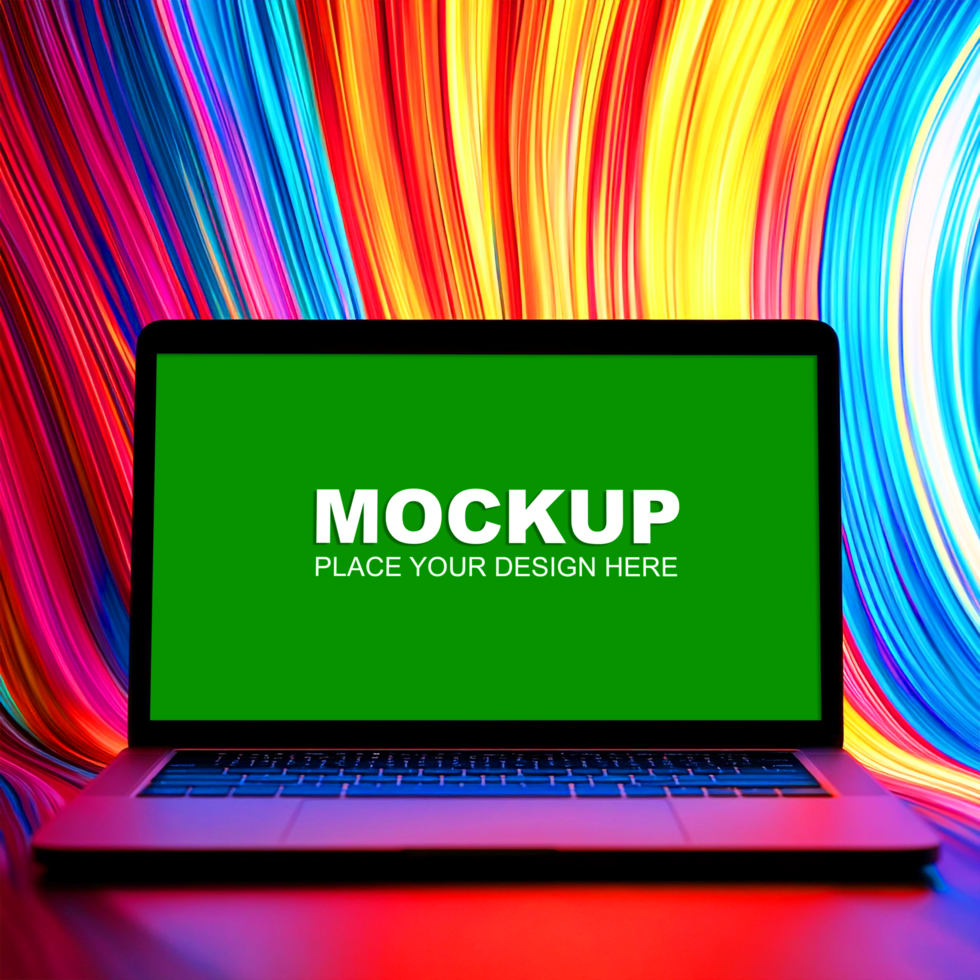 laptop mockup on a abstract colorful background psd
