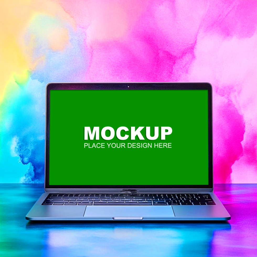 a laptop mockup colorful background psd