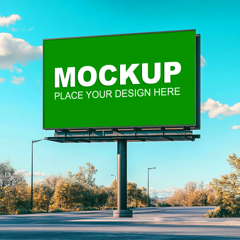 green billboard mockup on road psd