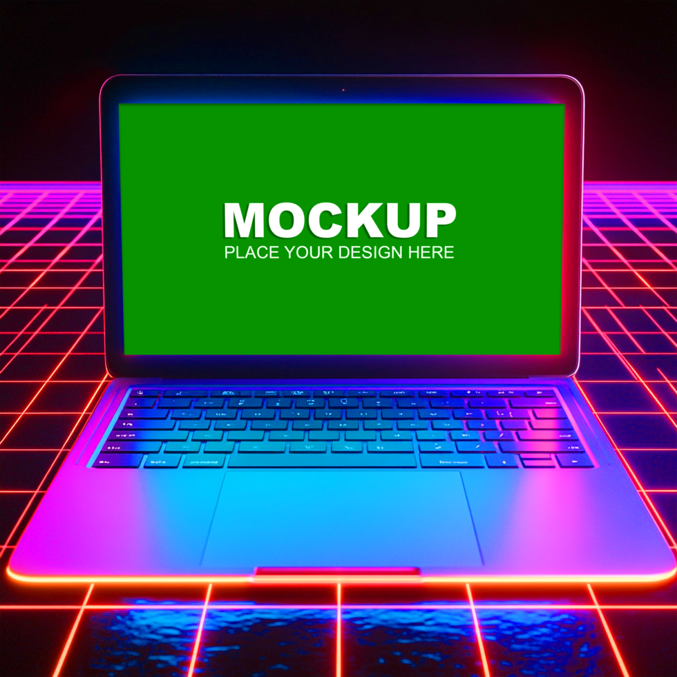 laptop mockup on neon background psd
