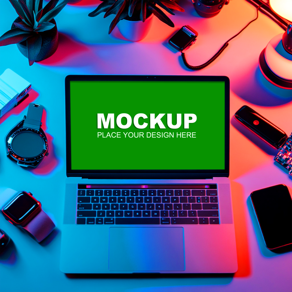 laptop mockup on a colorful background psd