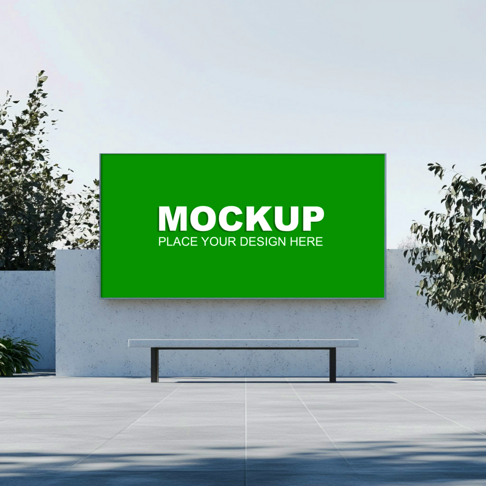 green billboard mockup on a bench psd