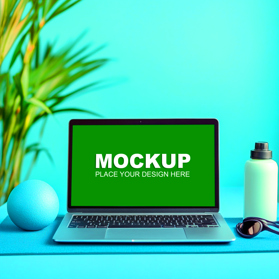 laptop mockup on blue background psd