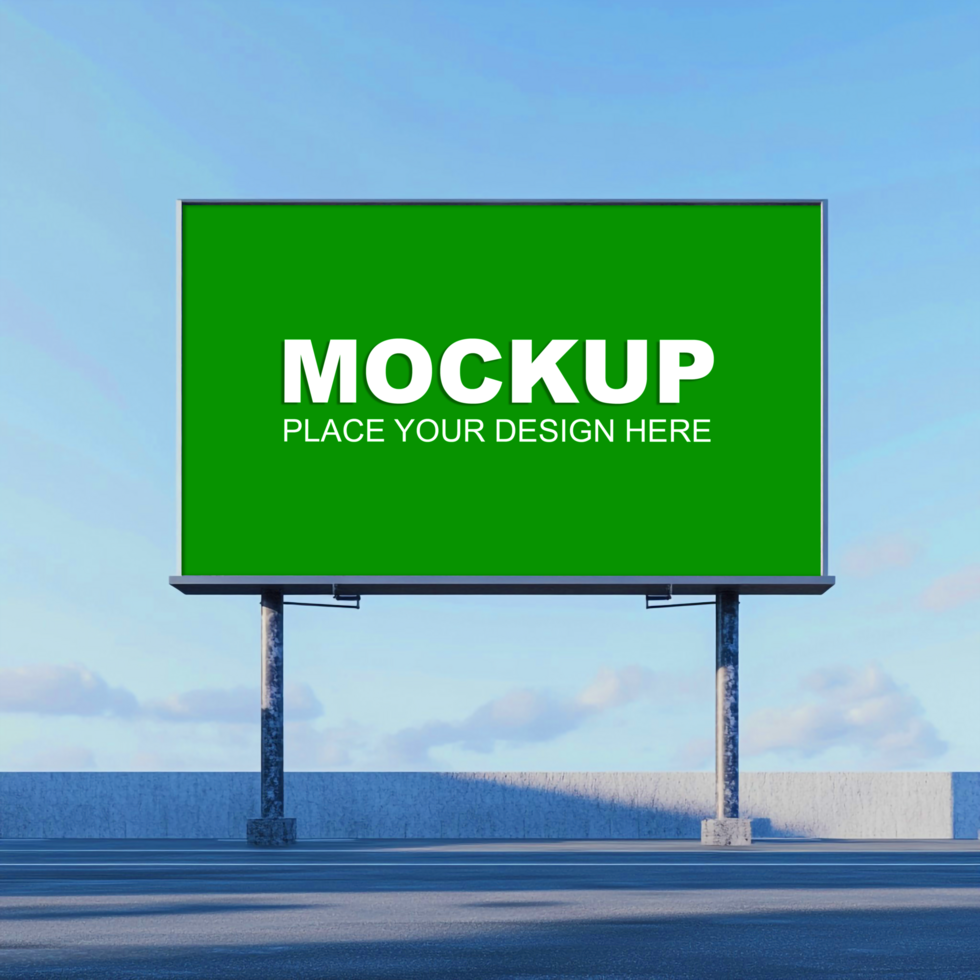 green billboard mockup on the road with sky blue background psd
