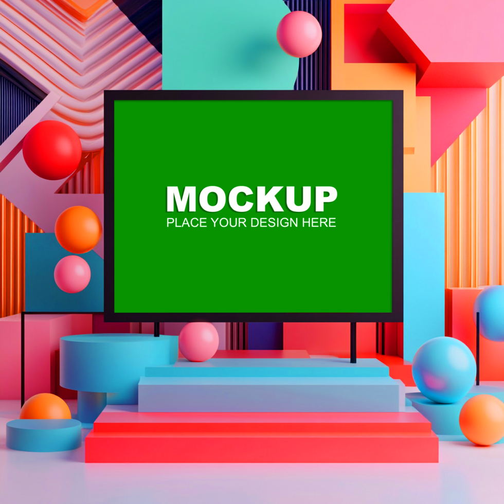 3d mockup of a green screen with colorful cubes psd