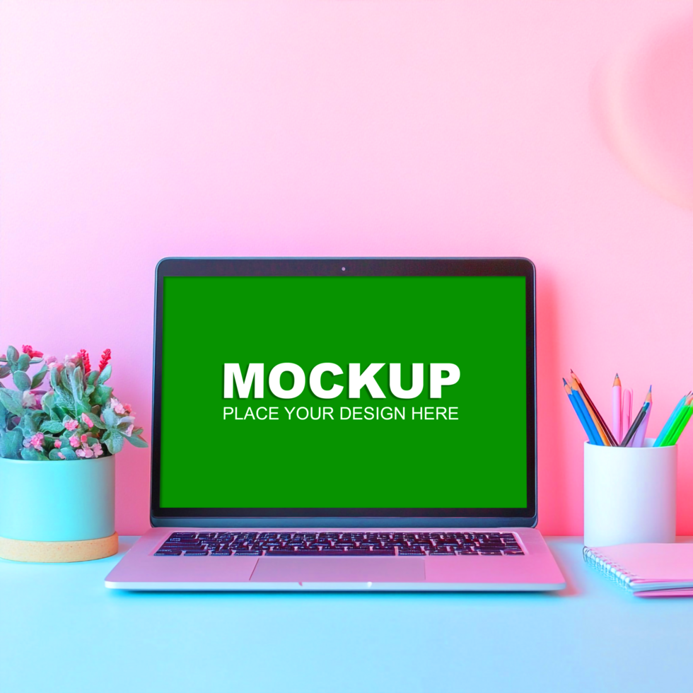 laptop mockup on pink background psd