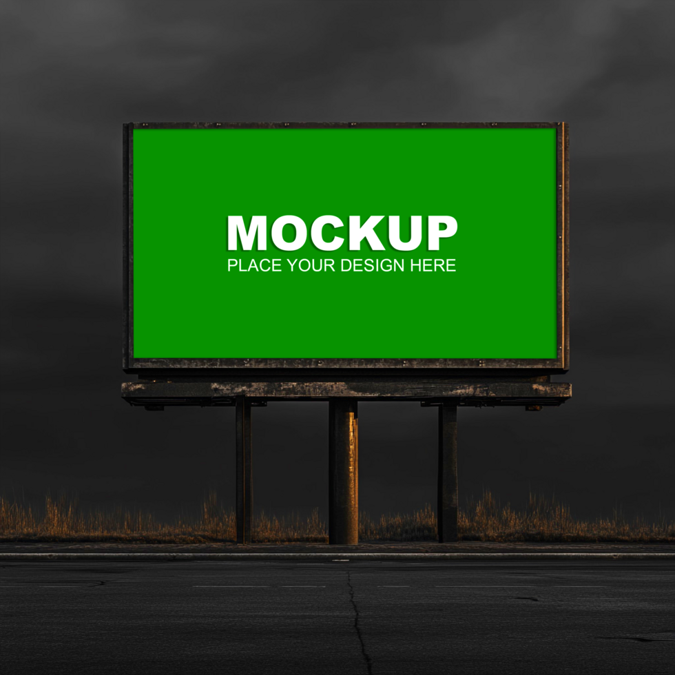 green billboard mockup on dark road psd