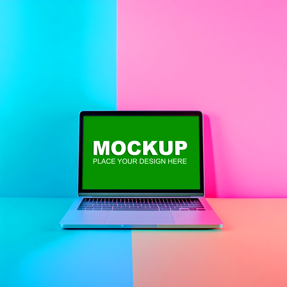 laptop mockup with colorful background psd