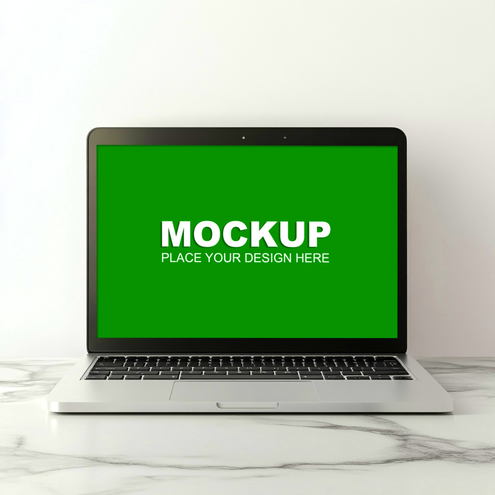 laptop mockup on marble table psd