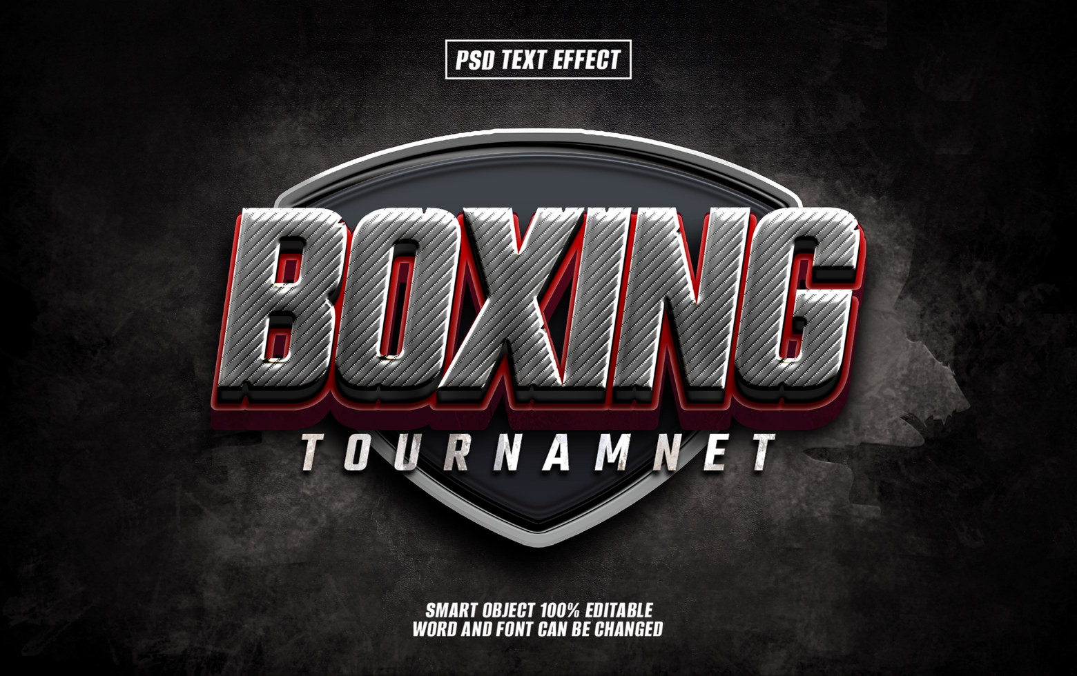 3D text effect Boxing Tournament with color Metallic gray psd