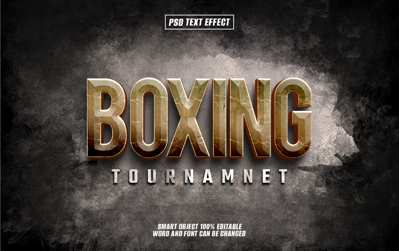 Boxing Tournament text effect with color Metallic psd