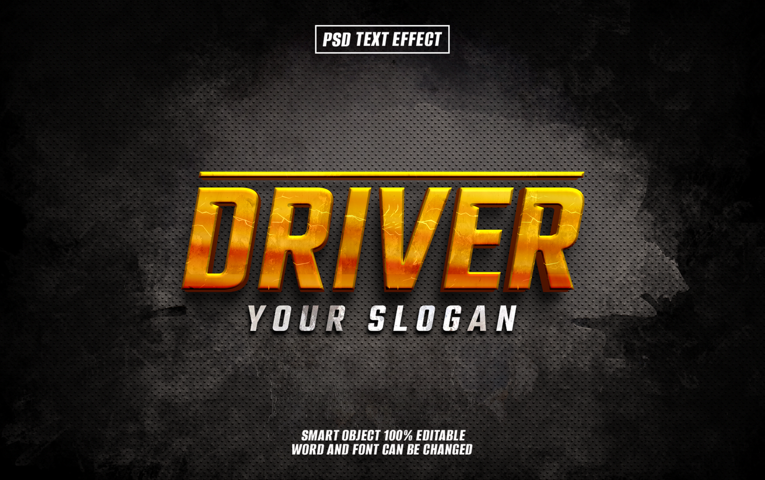 DRIVER text effect on dark grunge background psd