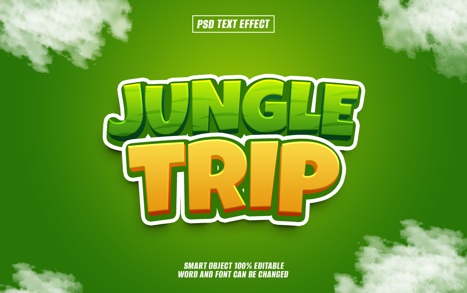 Jungle Trip text effect with color green and yellow psd