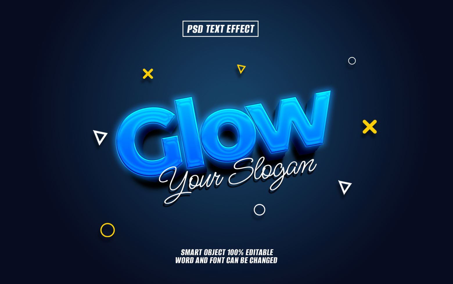 3D glowing blue text effect Glow dark background. psd