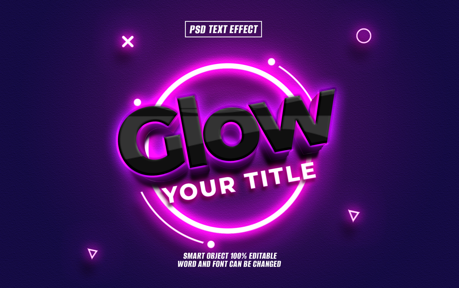 3D glowing text effect editable, with purple background. psd