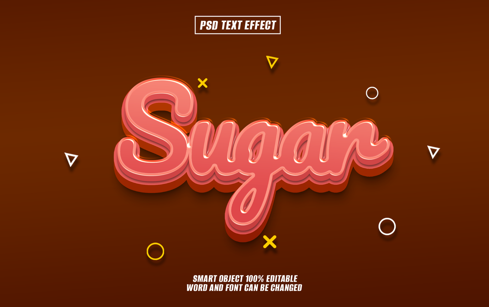3D Sugar text effect on brown background. psd