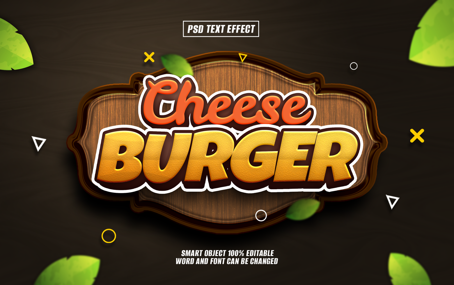 Cheese Burger text,effect editable with leaves. psd