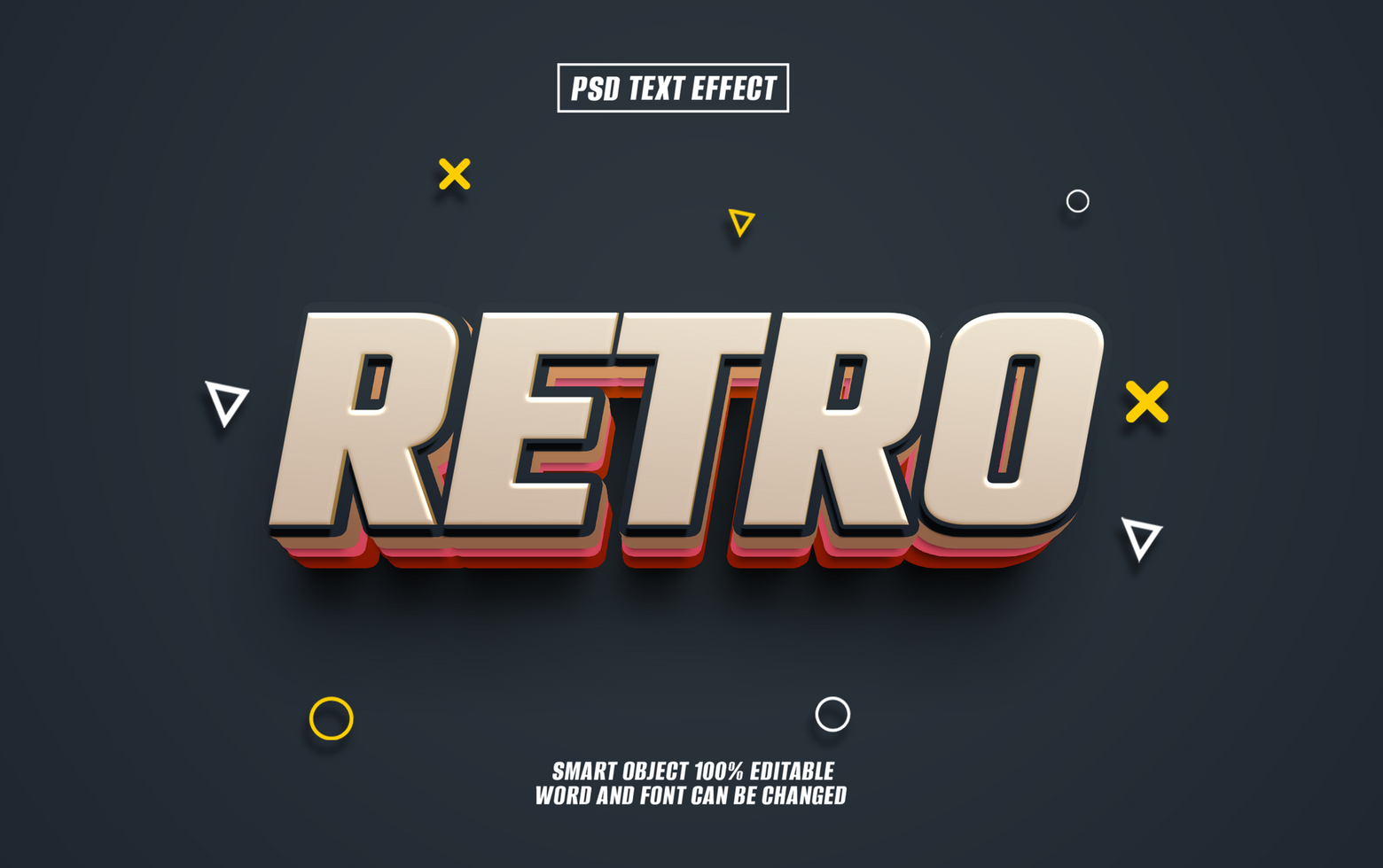 Retro text effect design with 3D style psd