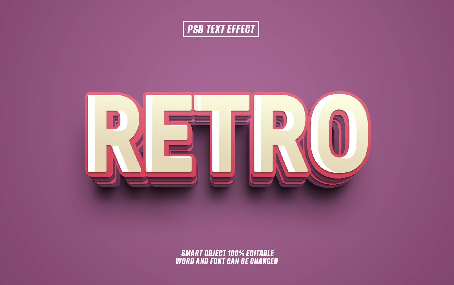 Retro text effect, 3D style, pink, cream, editable. psd