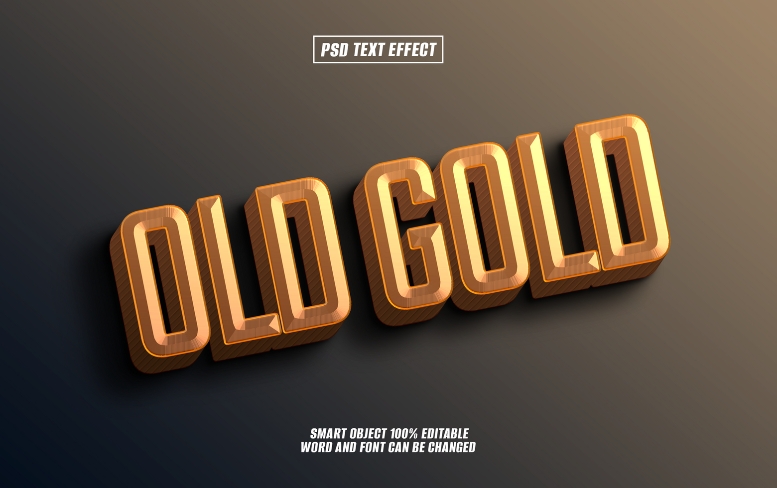 3D metallic text effect Old Gold on dark background. psd
