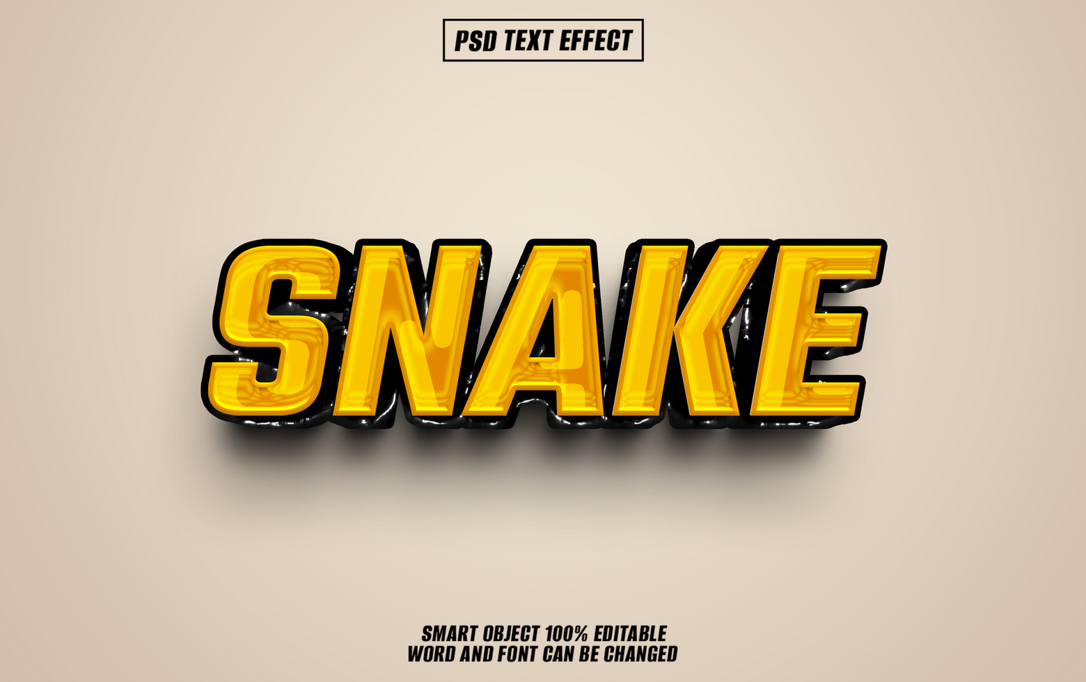 3D text effect, snake word, yellow gold, psd