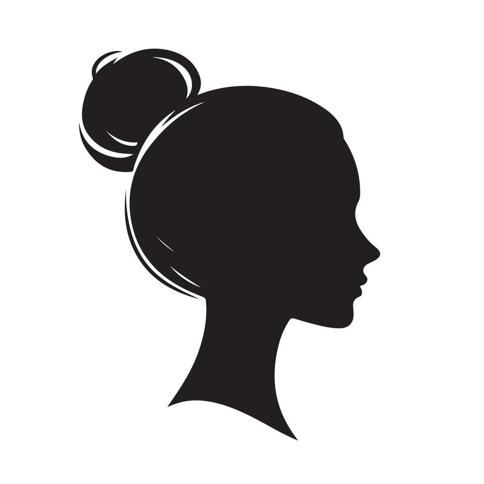 black silhouette of a woman's head with a bun in the back vector