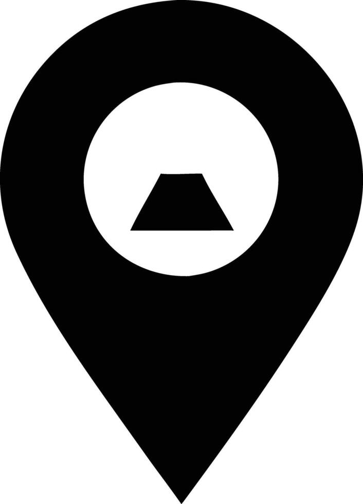 a map, location icon, a black and white map pointer with a pyramid vector