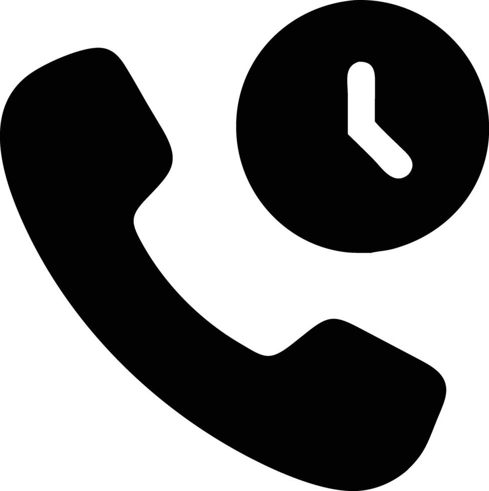 a black and white phone call icon with a clock vector