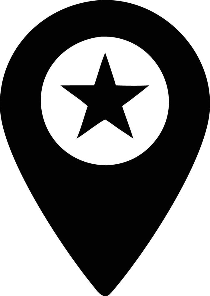 a map, location icon, a black and white pin with a star on it vector