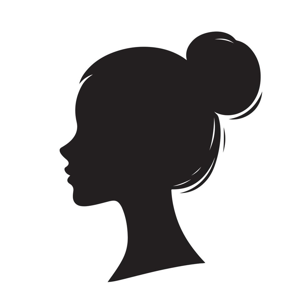 a black silhouette of a woman's head with a bun in the back vector