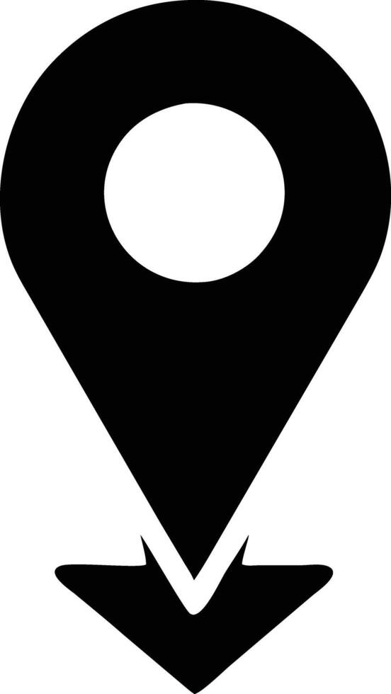 map icon, a black and white pin with an arrow pointing to it vector