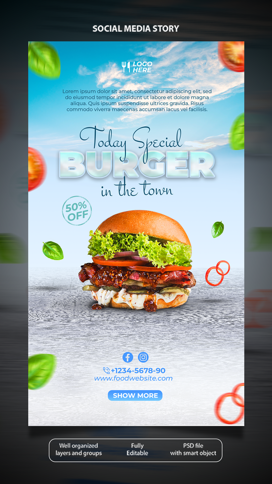 A burger flyer template with a burger on it psd