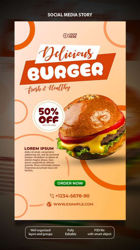 A burger flyer template with a hamburger on it psd