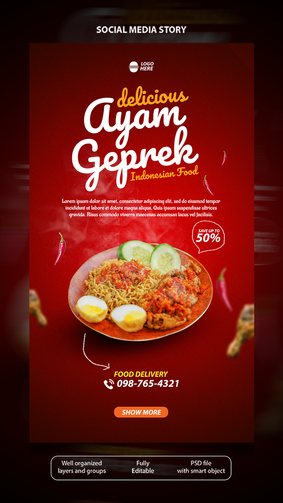 A red and black flyer for a restaurant psd