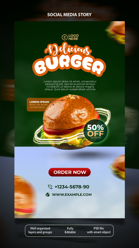 A large banner with a burger on it psd