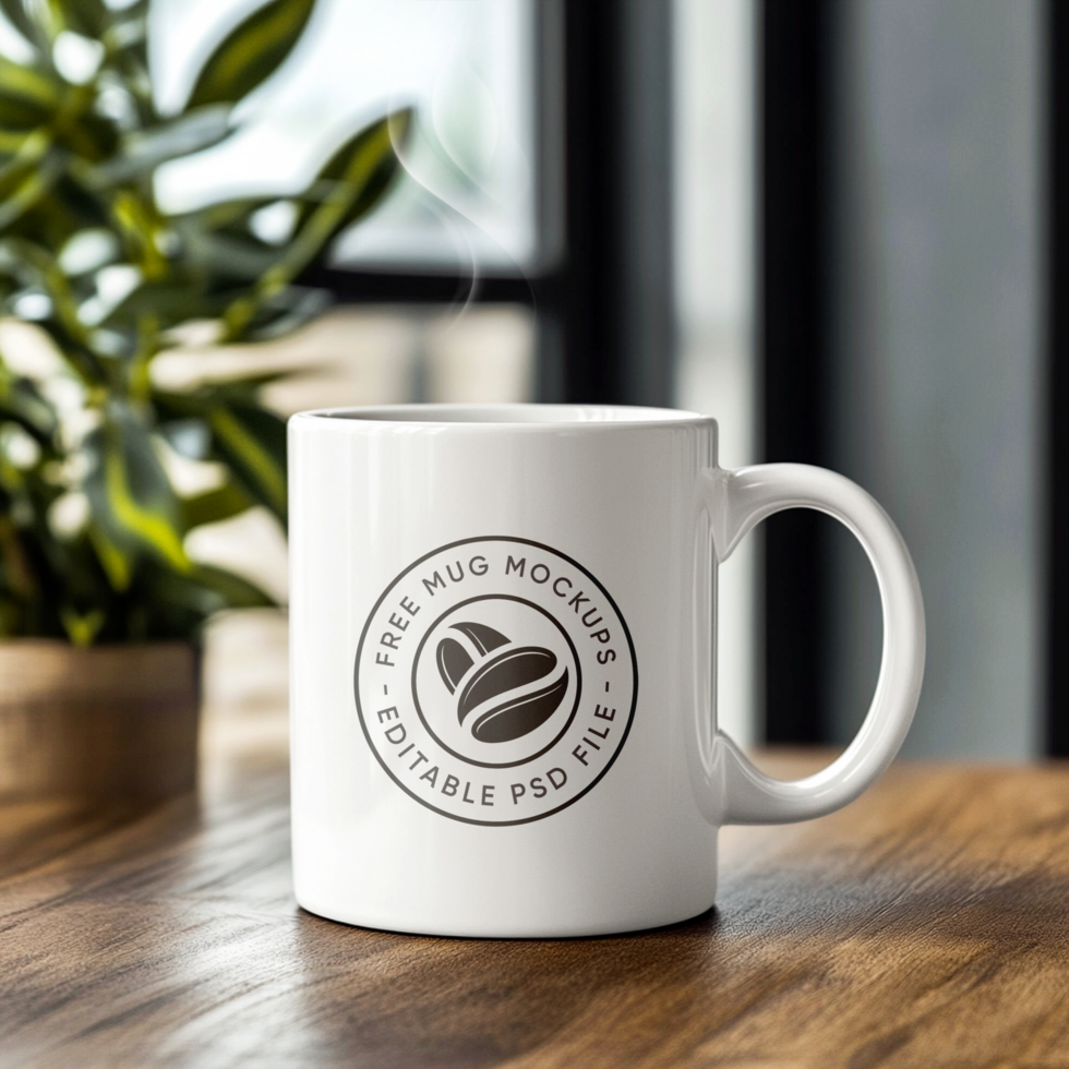 Coffee Mug Mockup on a Minimalist Table Setting psd
