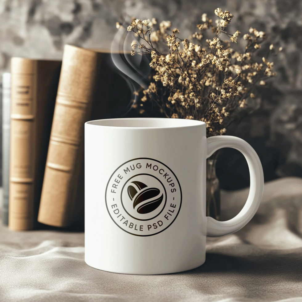 Floating White Mug Mockup with Transparent Background psd