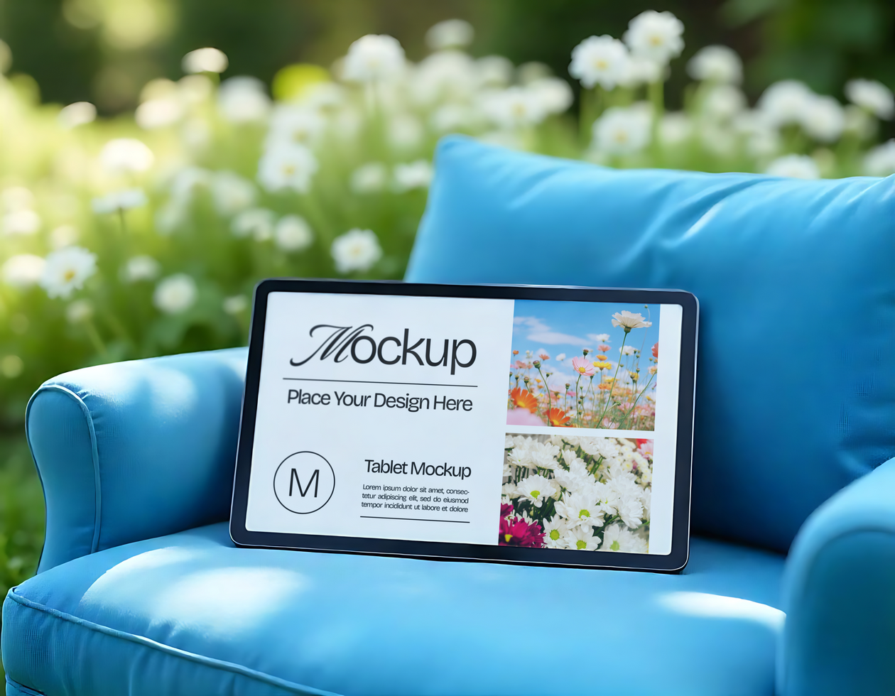 Tablet Mockup on a Sofa psd