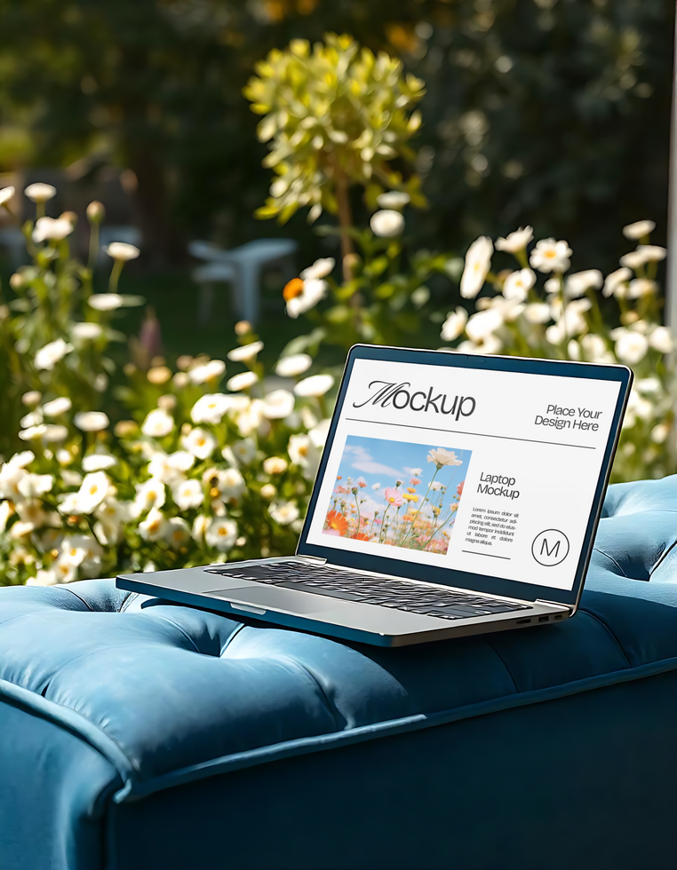 Macbook Mockup blooming flower psd
