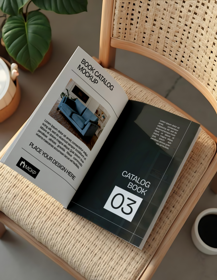 Opened Catalog Book Mockup oh chair psd