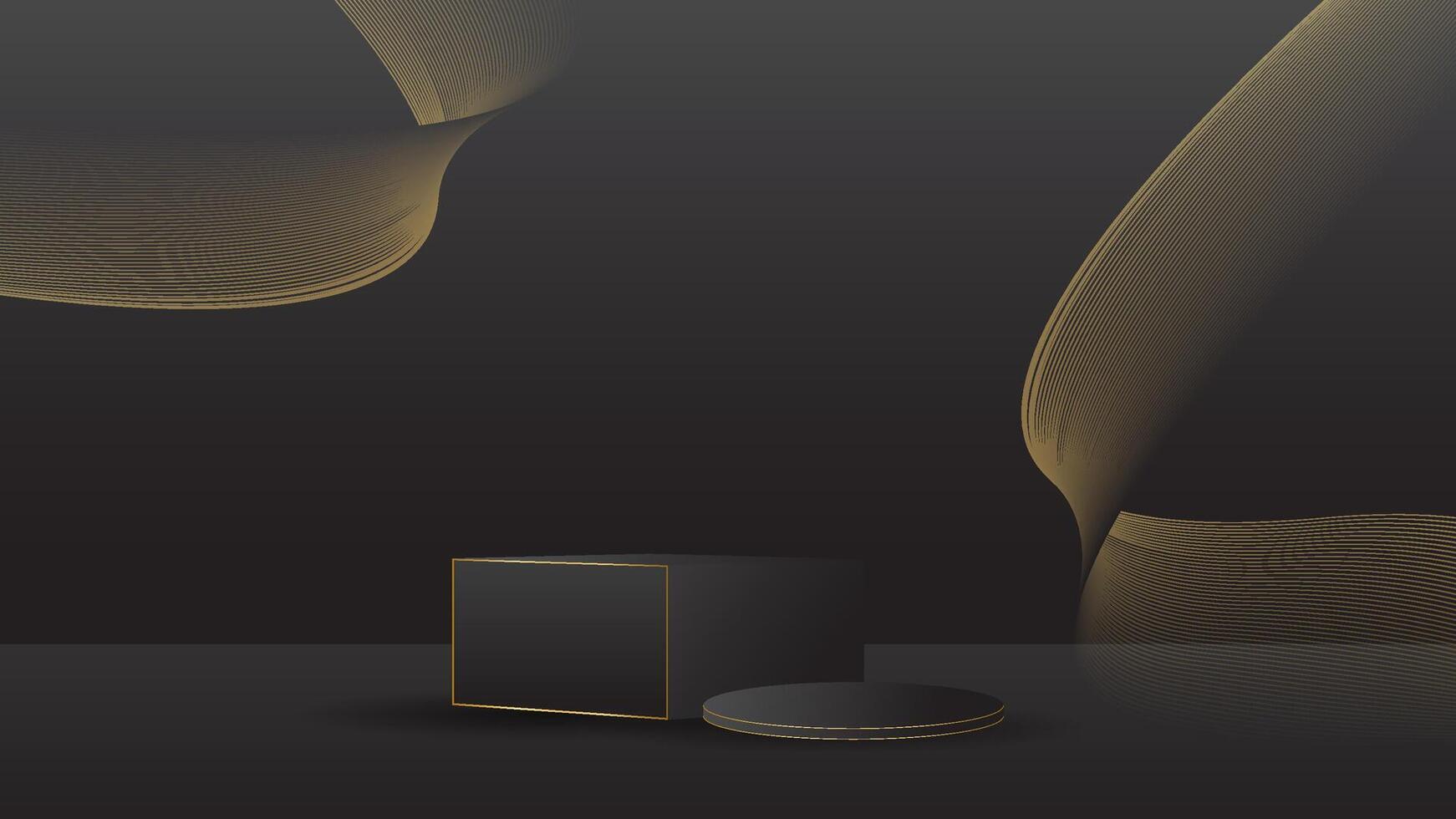 the display podium black luxury gold modern presentation product background . stage empty dark design pedestal minimal showcase template space stand. vector
