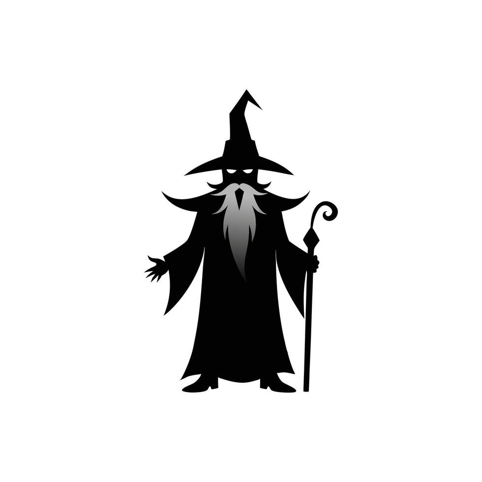 Ancient Sorcerer with Magical Staff Illustration Design vector
