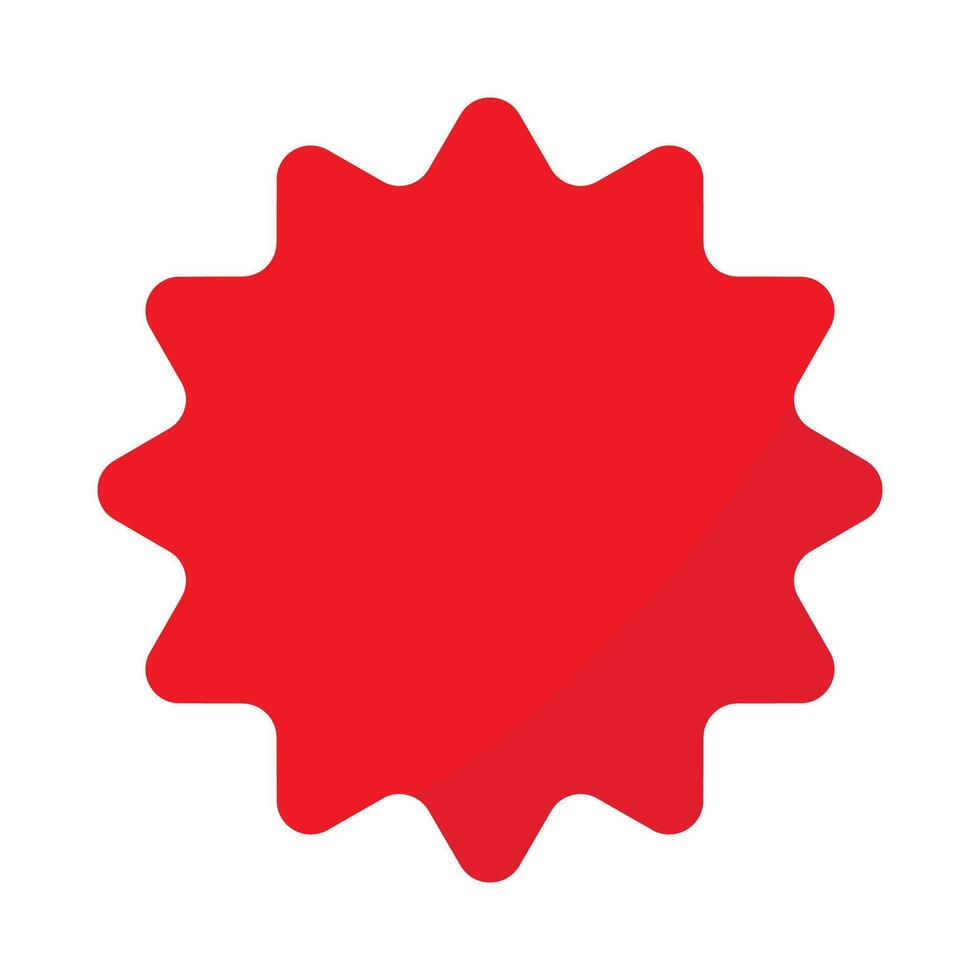 Blank red round starburst label with wavy edges and white borders. Flat design illustration. vector