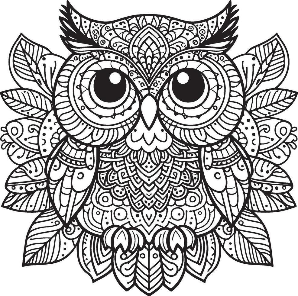 Enchanted Owl Line Art for Coloring Pure White Background vector