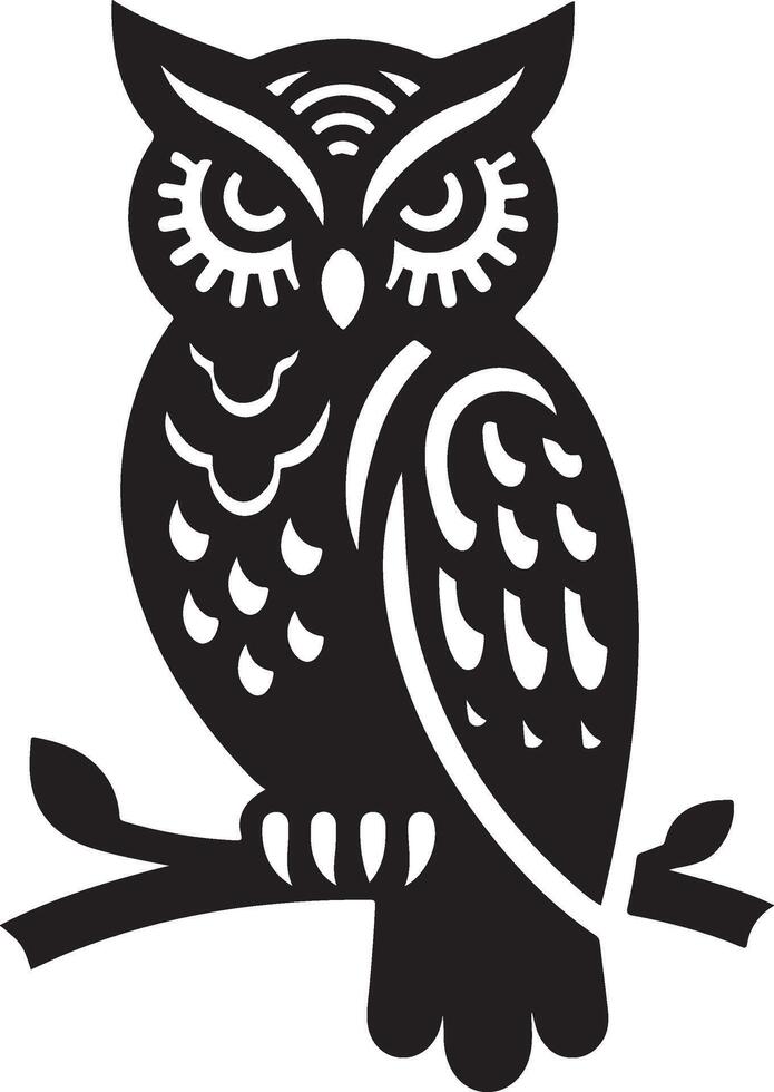 Elegant Owl Coloring Sheet White Backdrop vector
